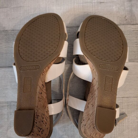 Aerosoles Womens White Wedge Sandals Size 9.5M Cork Heel Adjustable Buckle Strap - Picture 6 of 6